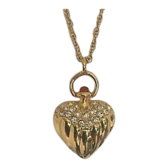 Vintage Gold Rope Pave Crystal Heart Pendant 26” Gold Chain Necklace Joan Rivers - Picture 7 of 8